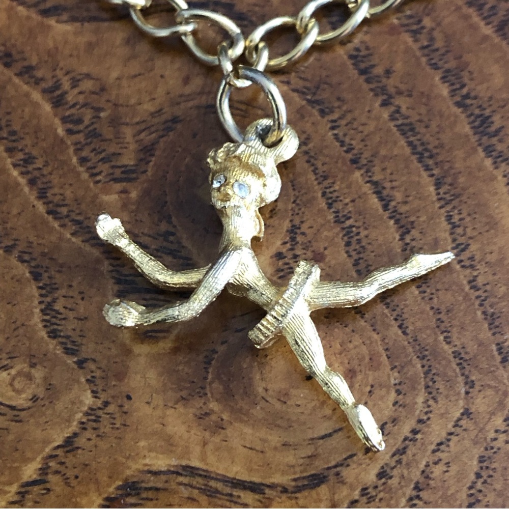 Vintage dancing ballerina rhinestone eye girls charm bracelet